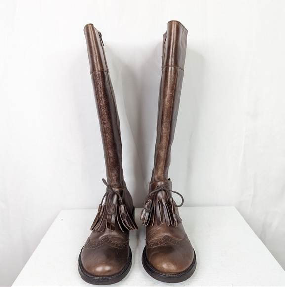 Coconuts by Matisse Leather Brogue Kiltie  Brown Riding Boots - Picture 4 of 9